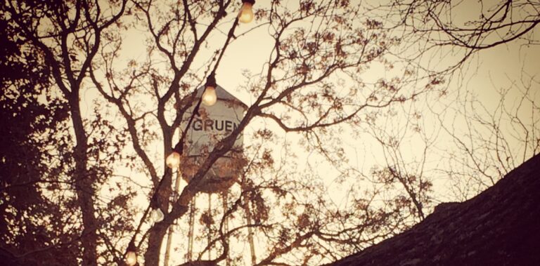 sepia toned photo of the Gruene water tower